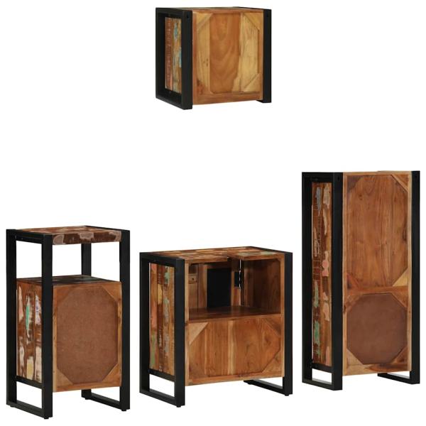 Badezimmermöbel Set 4 pcs Mehrfarbig Massives recyceltes Holz