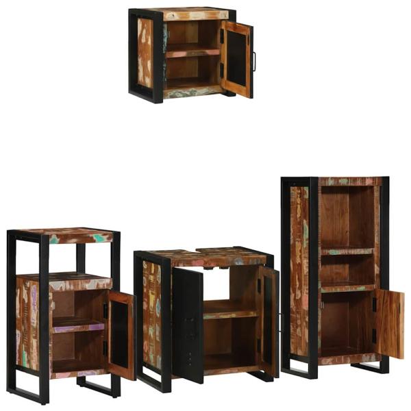 Badezimmermöbel Set 4 pcs Mehrfarbig Massives recyceltes Holz