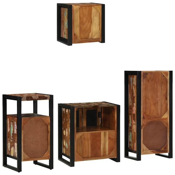 Badezimmermöbel Set 4 pcs Mehrfarbig Massives recyceltes Holz