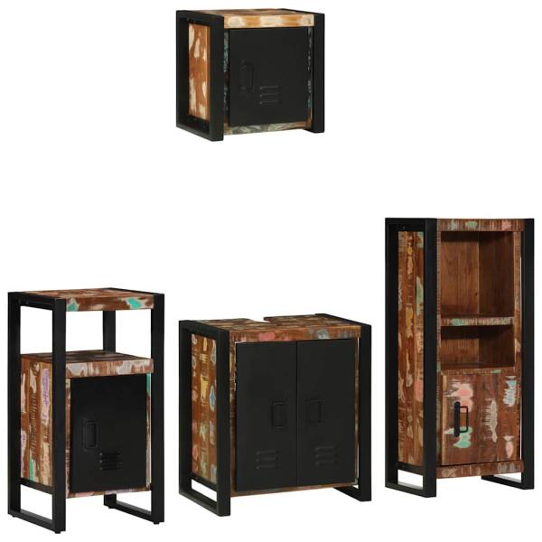 Badezimmermöbel Set 4 pcs Mehrfarbig Massives recyceltes Holz