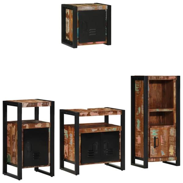 Badezimmermöbel Set 4 pcs Mehrfarbig Massives recyceltes Holz