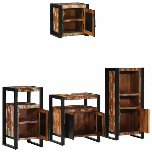Badezimmermöbel Set 4 pcs Mehrfarbig Massives recyceltes Holz