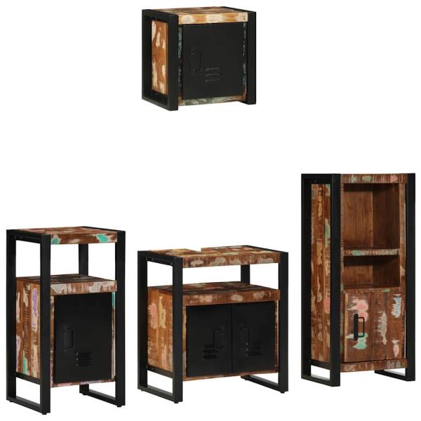 Badezimmermöbel Set 4 pcs Mehrfarbig Massives recyceltes Holz