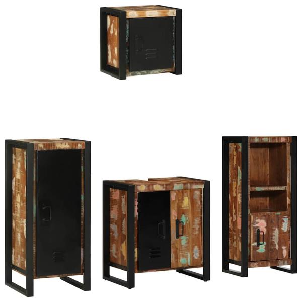 Badezimmermöbel Set 4 pcs Mehrfarbig Massives recyceltes Holz