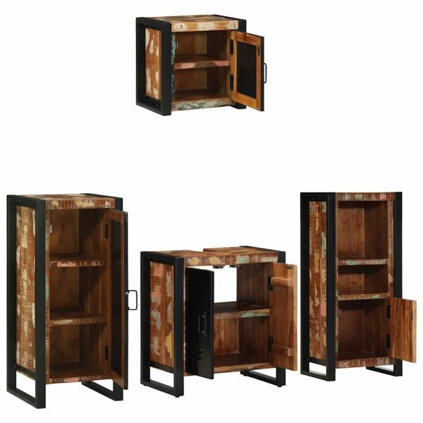 Badezimmermöbel Set 4 pcs Mehrfarbig Massives recyceltes Holz