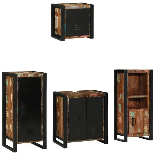 Badezimmermöbel Set 4 pcs Mehrfarbig Massives recyceltes Holz