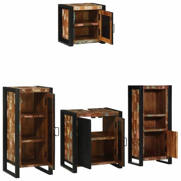 Badezimmermöbel Set 4 pcs Mehrfarbig Massives recyceltes Holz