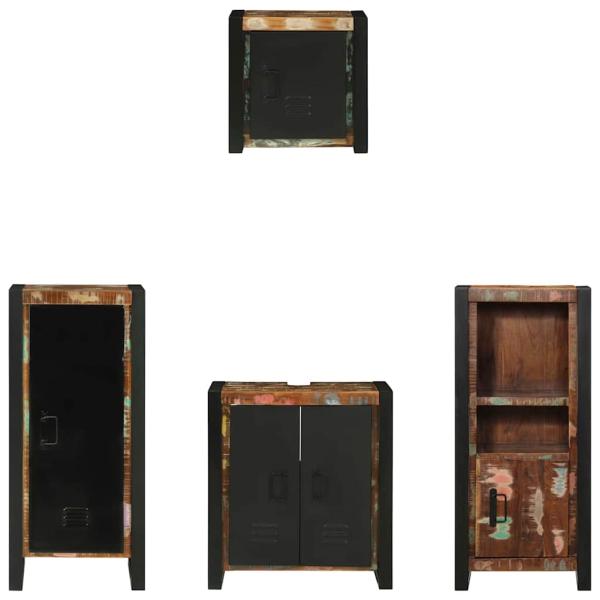 Badezimmermöbel Set 4 pcs Mehrfarbig Massives recyceltes Holz