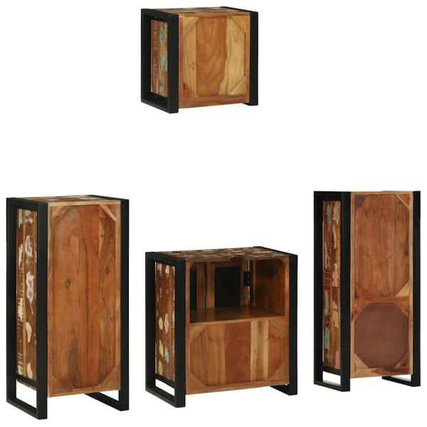 Badezimmermöbel Set 4 pcs Mehrfarbig Massives recyceltes Holz