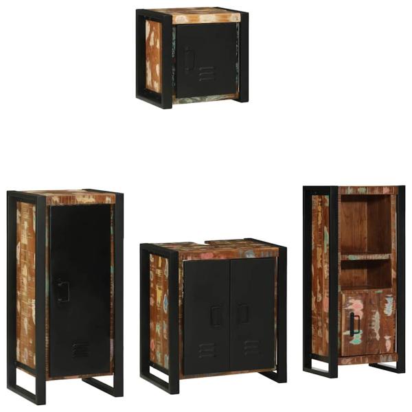 Badezimmermöbel Set 4 pcs Mehrfarbig Massives recyceltes Holz
