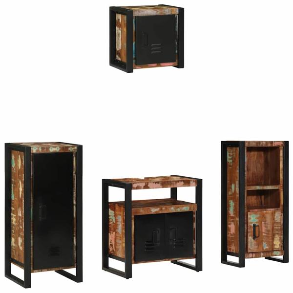 Badezimmermöbel Set 4 pcs Mehrfarbig Massives recyceltes Holz