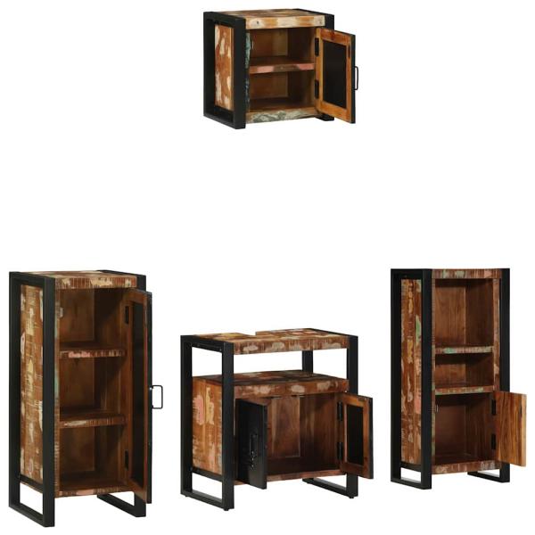 Badezimmermöbel Set 4 pcs Mehrfarbig Massives recyceltes Holz