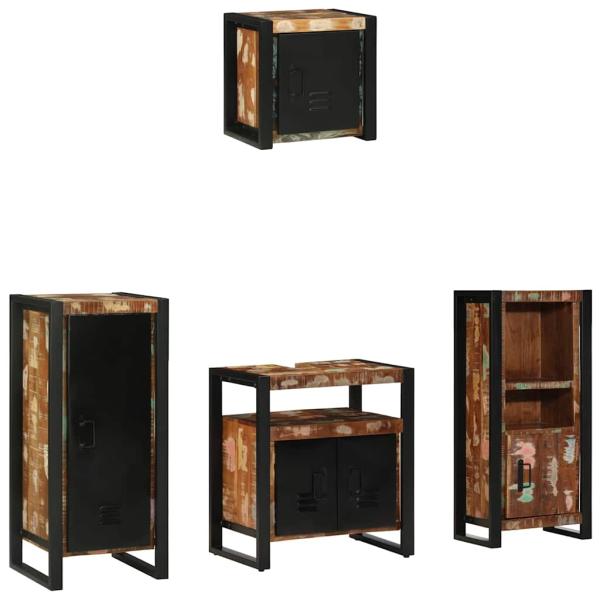 Badezimmermöbel Set 4 pcs Mehrfarbig Massives recyceltes Holz