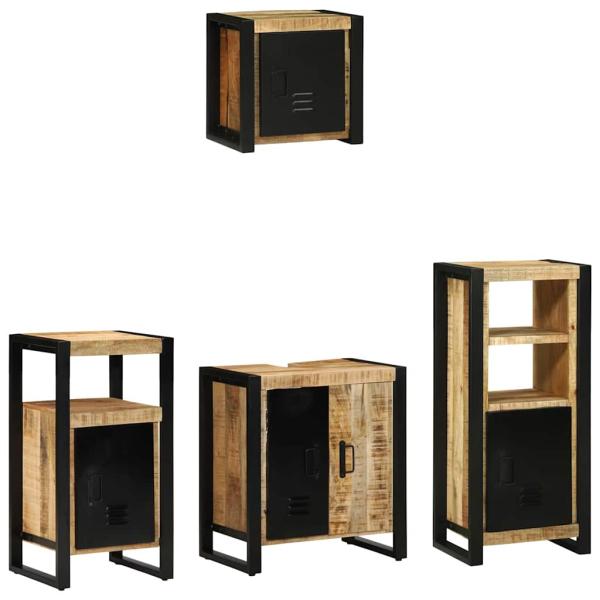 Badezimmermöbel Set mit Regal 4 pcs Braun Massives Mango-Holz