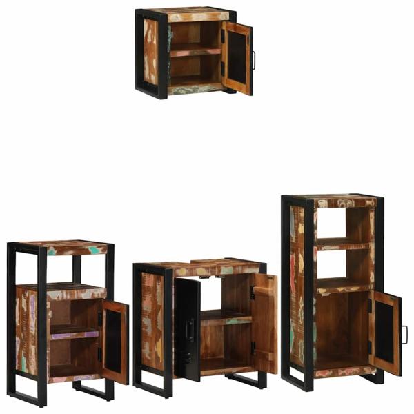 Badezimmermöbel Set 4 pcs Mehrfarbig Massives recyceltes Holz