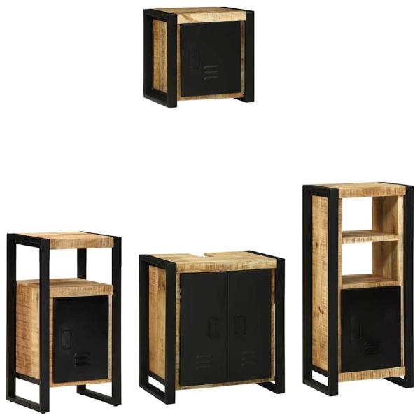 ARDEBO.de - Badezimmermöbel Set mit Regal 4 pcs Braun Massives Mango-Holz