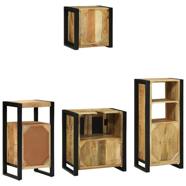 Badezimmermöbel Set mit Regal 4 pcs Braun Massives Mango-Holz