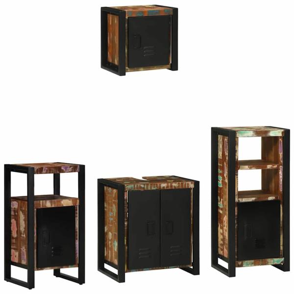Badezimmermöbel Set 4 pcs Mehrfarbig Massives recyceltes Holz