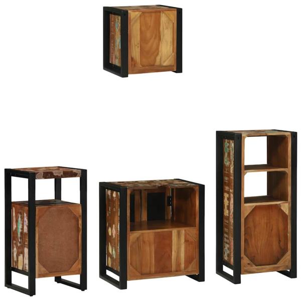 Badezimmermöbel Set 4 pcs Mehrfarbig Massives recyceltes Holz