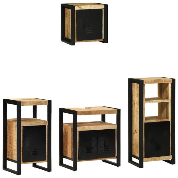 ARDEBO.de - Badezimmermöbel Set mit Regal 4 pcs Braun Massives Mango-Holz