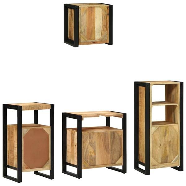 Badezimmermöbel Set mit Regal 4 pcs Braun Massives Mango-Holz