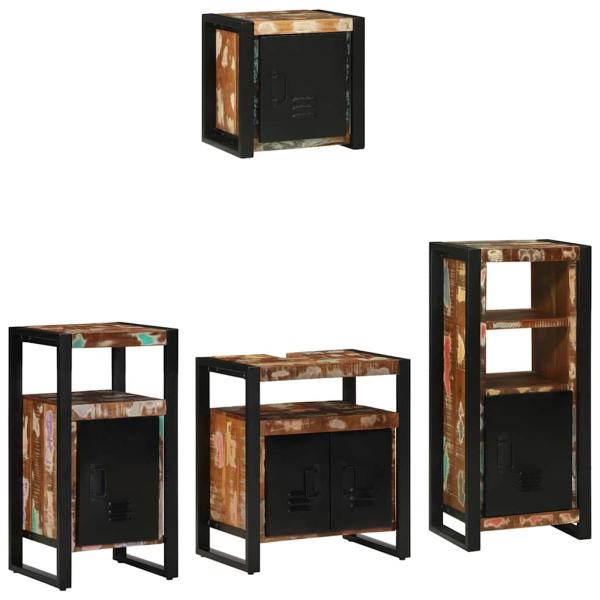 Badezimmermöbel Set 4 pcs Mehrfarbig Massives recyceltes Holz