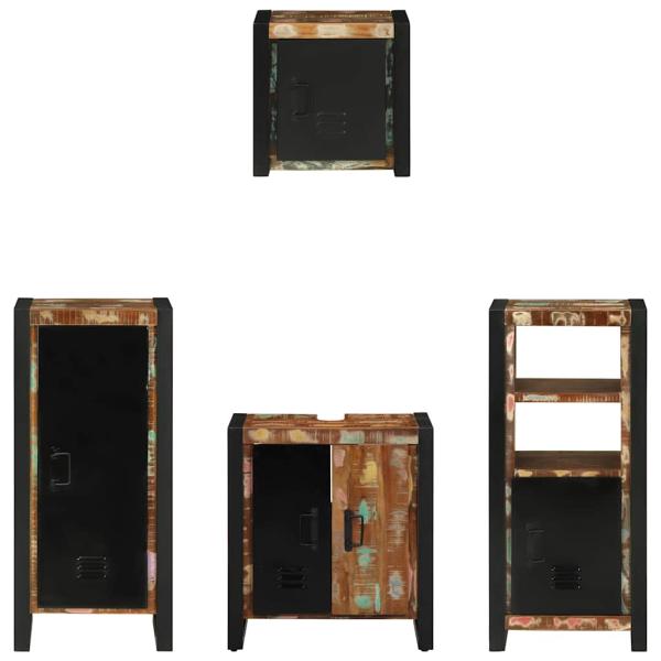 Badezimmermöbel Set 4 pcs Mehrfarbig Massives recyceltes Holz