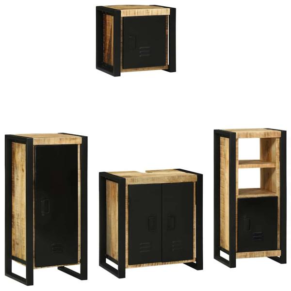 ARDEBO.de - Badezimmermöbel Set mit Regal 4 pcs Braun Massives Mango-Holz