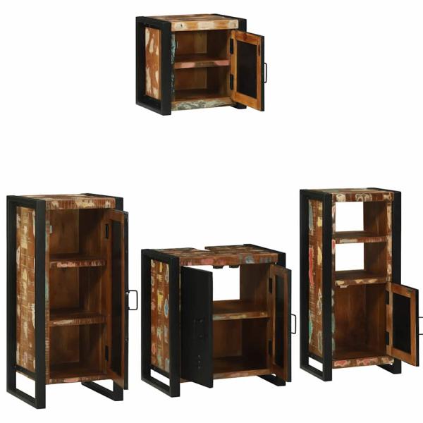 Badezimmermöbel Set 4 pcs Mehrfarbig Massives recyceltes Holz