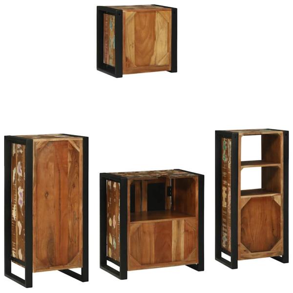 Badezimmermöbel Set 4 pcs Mehrfarbig Massives recyceltes Holz