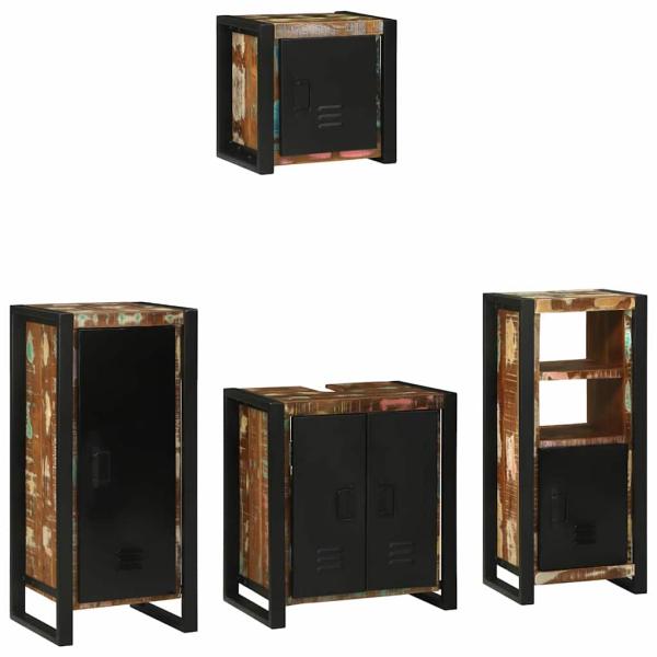 Badezimmermöbel Set 4 pcs Mehrfarbig Massives recyceltes Holz