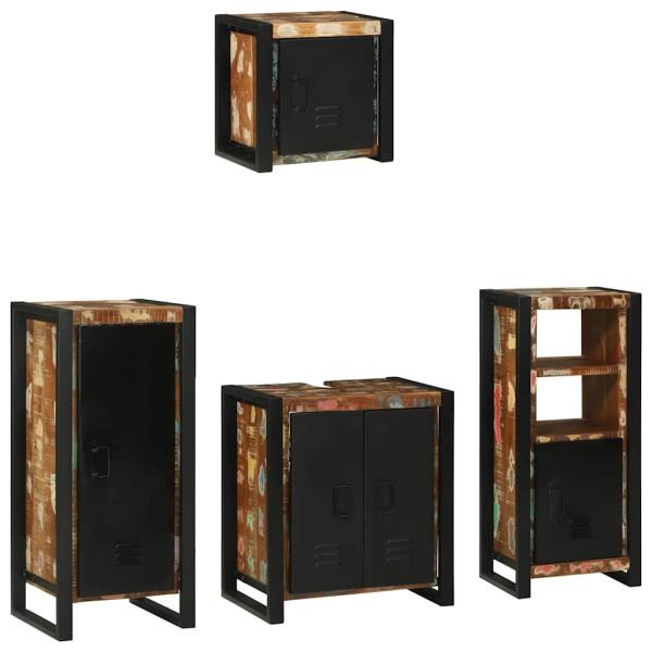 Badezimmermöbel Set 4 pcs Mehrfarbig Massives recyceltes Holz