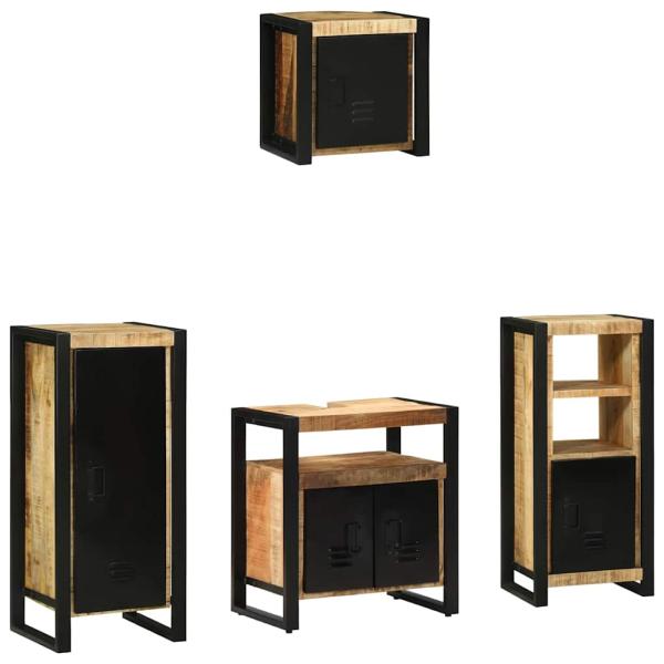ARDEBO.de - Badezimmermöbel Set mit Regal 4 pcs Braun Massives Mango-Holz