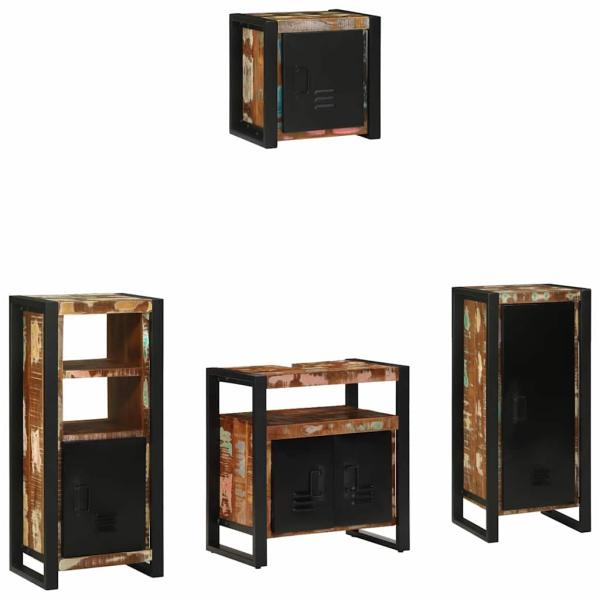 Badezimmermöbel Set 4 pcs Mehrfarbig Massives recyceltes Holz
