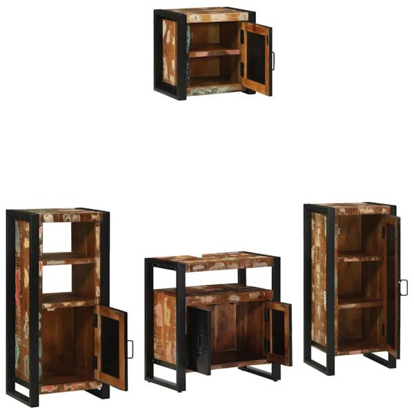 Badezimmermöbel Set 4 pcs Mehrfarbig Massives recyceltes Holz