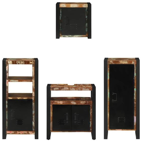 Badezimmermöbel Set 4 pcs Mehrfarbig Massives recyceltes Holz