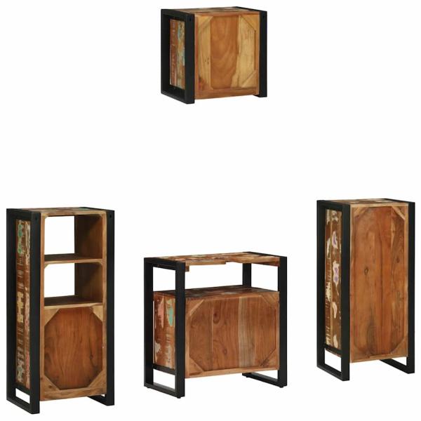 Badezimmermöbel Set 4 pcs Mehrfarbig Massives recyceltes Holz