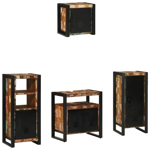 Badezimmermöbel Set 4 pcs Mehrfarbig Massives recyceltes Holz