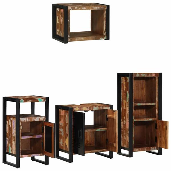Badezimmermöbel Set 4 pcs Mehrfarbig Massives recyceltes Holz
