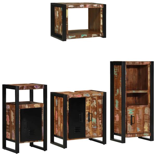 Badezimmermöbel Set 4 pcs Mehrfarbig Massives recyceltes Holz