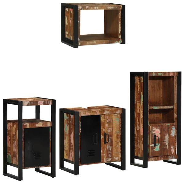 Badezimmermöbel Set 4 pcs Mehrfarbig Massives recyceltes Holz