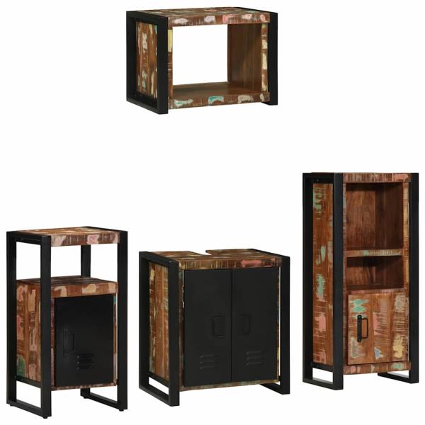 Badezimmermöbel Set 4 pcs Mehrfarbig Massives recyceltes Holz