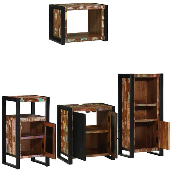Badezimmermöbel Set 4 pcs Mehrfarbig Massives recyceltes Holz
