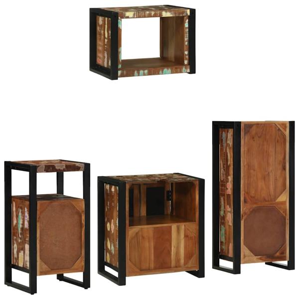 Badezimmermöbel Set 4 pcs Mehrfarbig Massives recyceltes Holz