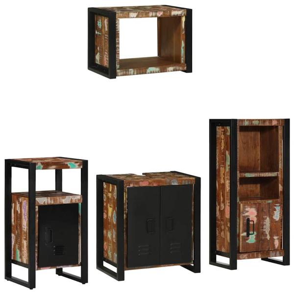 Badezimmermöbel Set 4 pcs Mehrfarbig Massives recyceltes Holz