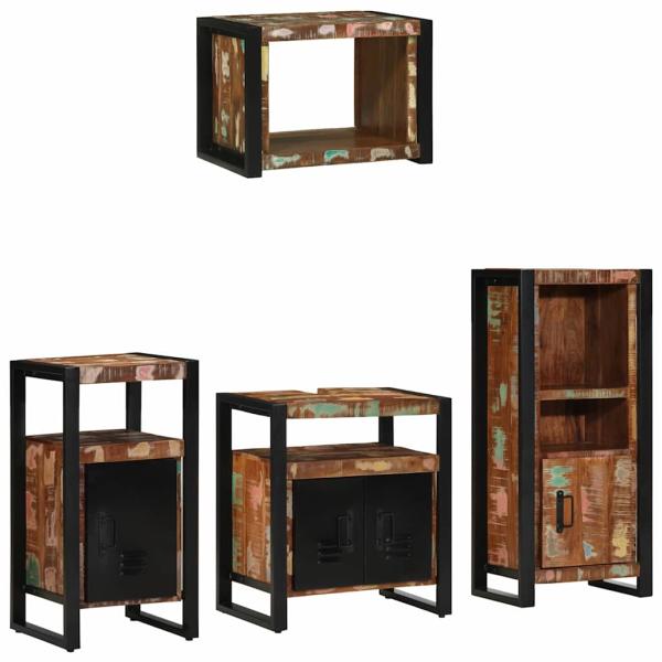Badezimmermöbel Set 4 pcs Mehrfarbig Massives recyceltes Holz
