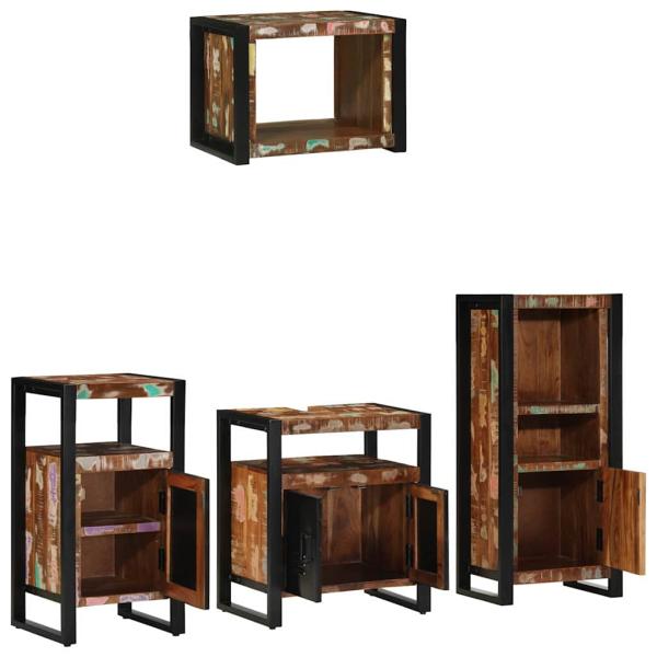Badezimmermöbel Set 4 pcs Mehrfarbig Massives recyceltes Holz