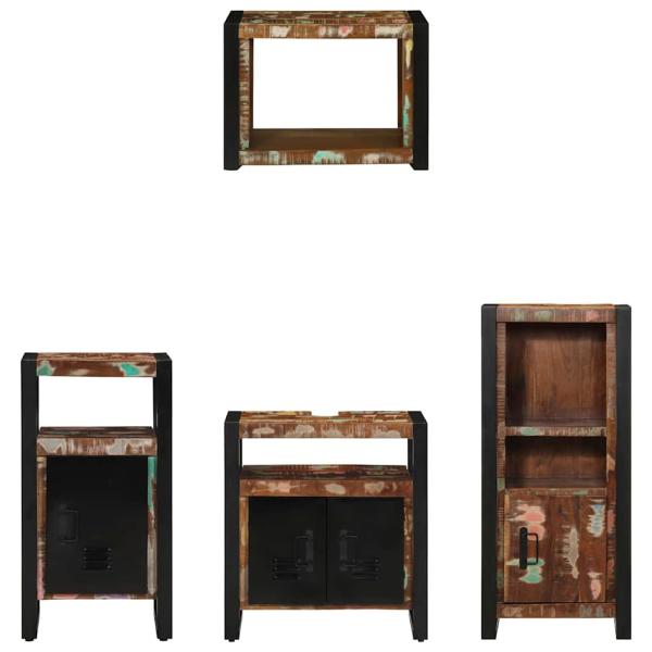 Badezimmermöbel Set 4 pcs Mehrfarbig Massives recyceltes Holz