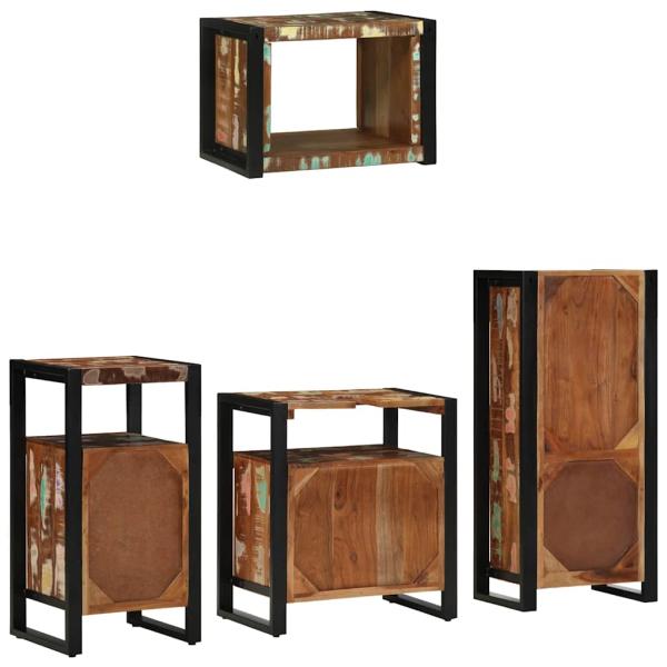 Badezimmermöbel Set 4 pcs Mehrfarbig Massives recyceltes Holz