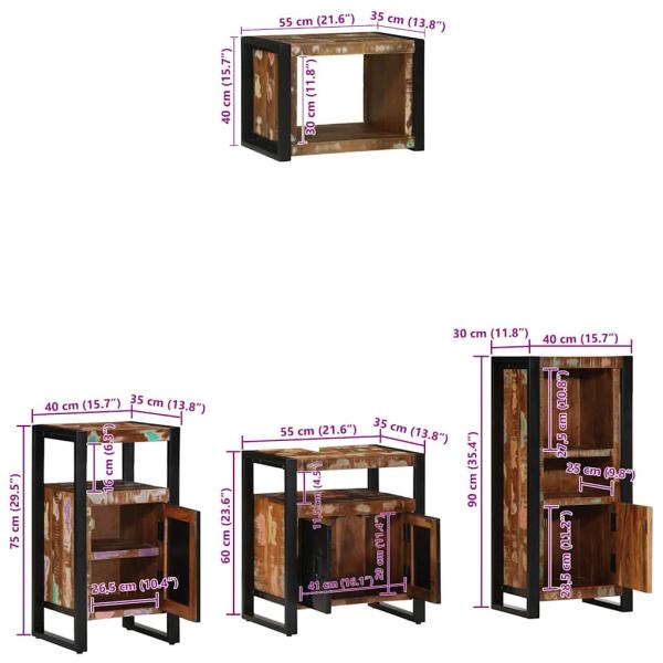 Badezimmermöbel Set 4 pcs Mehrfarbig Massives recyceltes Holz